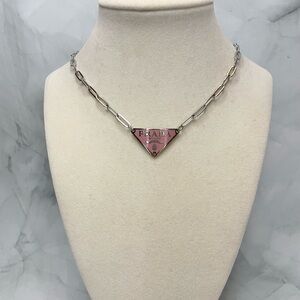 Upcycled Silver & Pink Triangle Logo Paper Clip Chain Necklace
